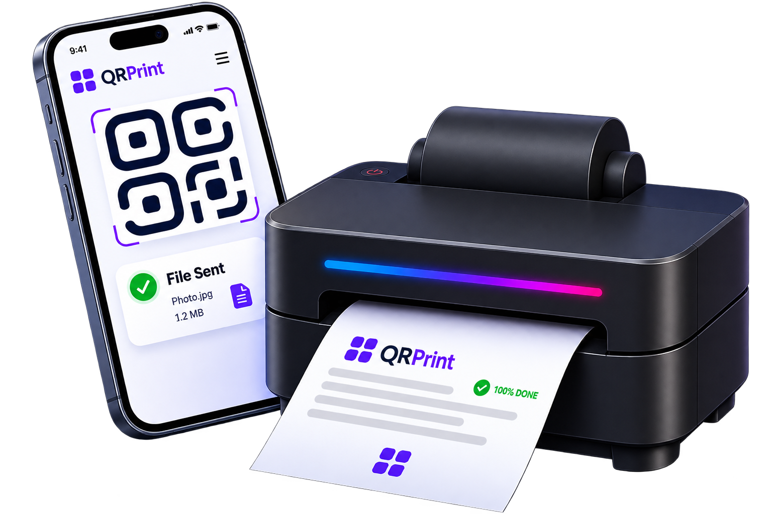 QRPrint phone and printer product artwork